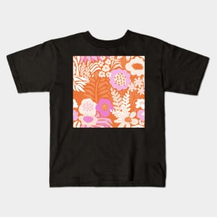 Abstract Vintage Florals Red Pink Orange White Kids T-Shirt